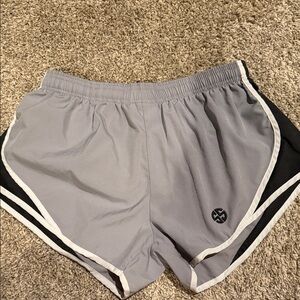 Simply Southern Gray Athletic Shorts with Black Panels and White Trim